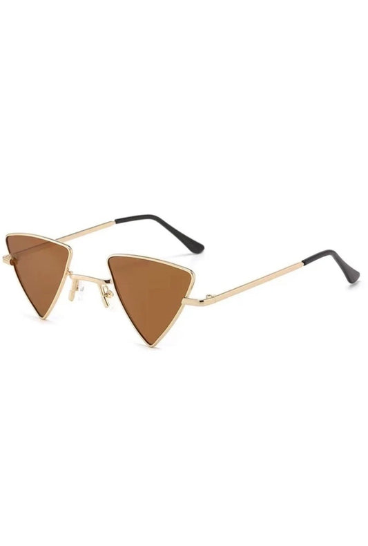 brown or tea tinted triangle glasses with gold frames