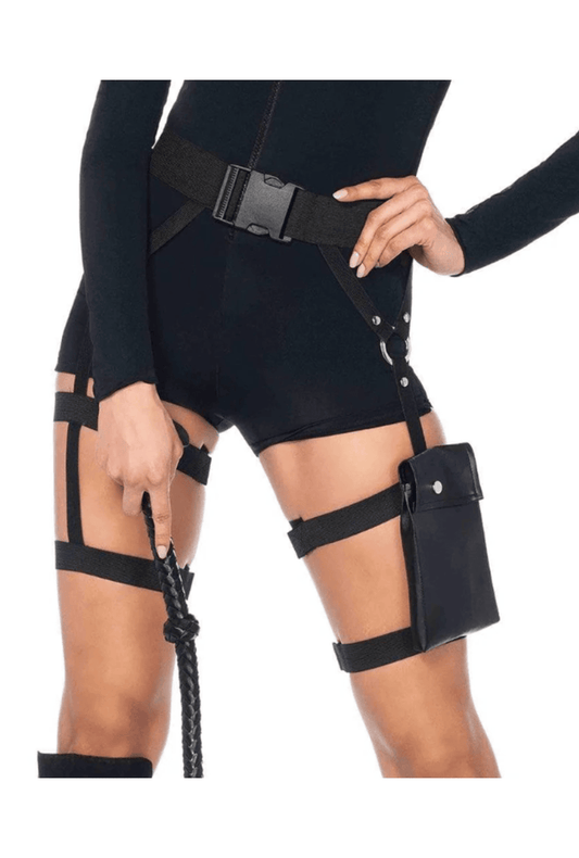 Strappy Black Utility Belt with Leg Garter