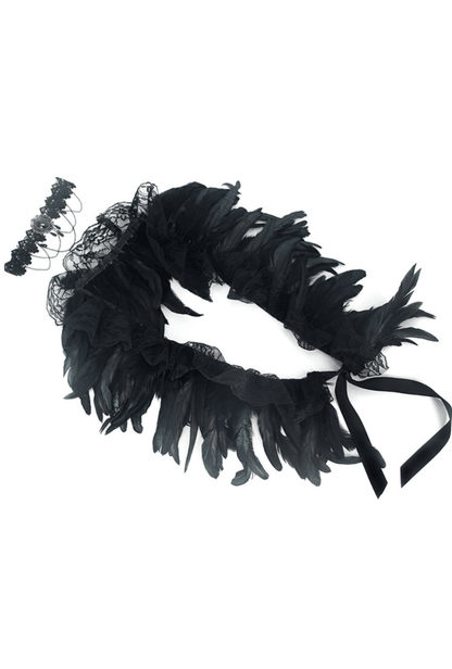 Victorian Gothic Black Feather Shawl