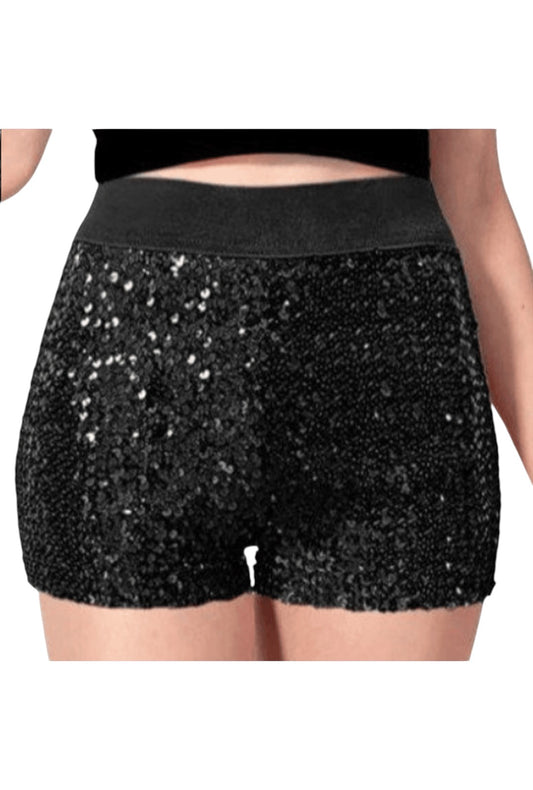 High Waisted Black Sequin Shorts