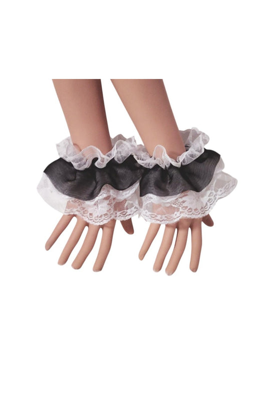 Lolita Black and White Lacey Wrist Cuffs