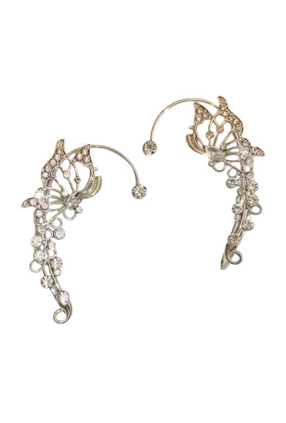 Silver Rhinestone Butterfly Ear Cuff