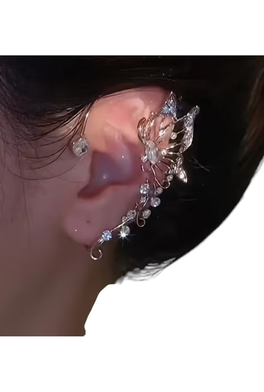 Silver Rhinestone Butterfly Ear Cuff