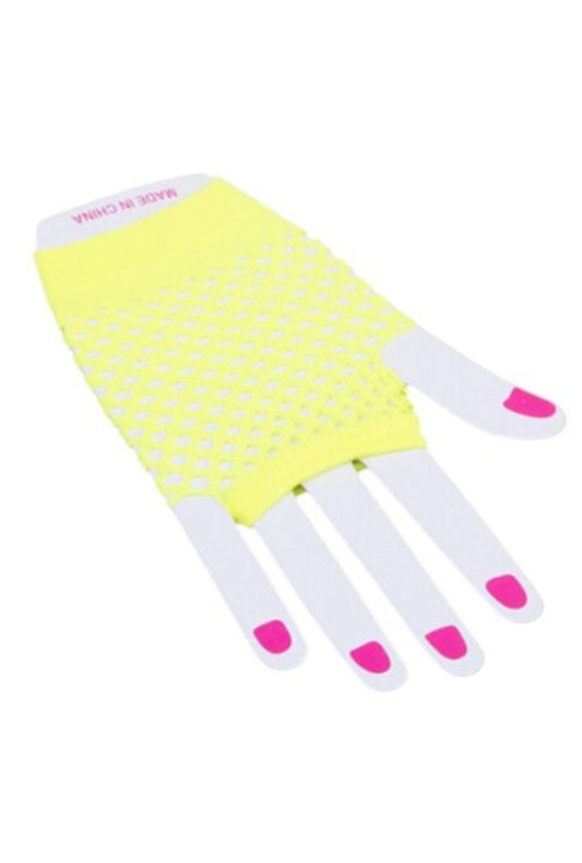 80's Short Fishnet Gloves - Yellow