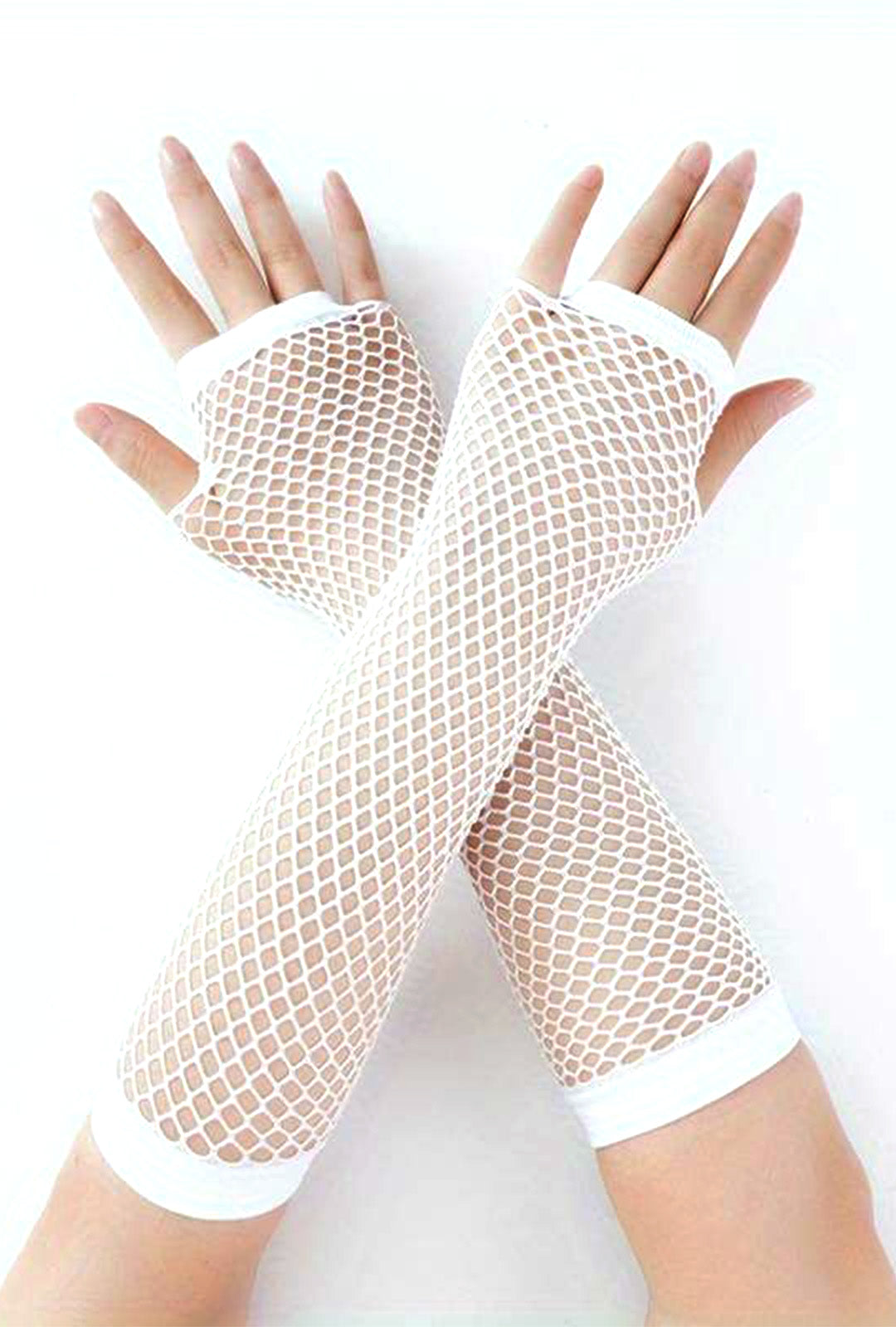 White Fishnet Fingerless Gloves