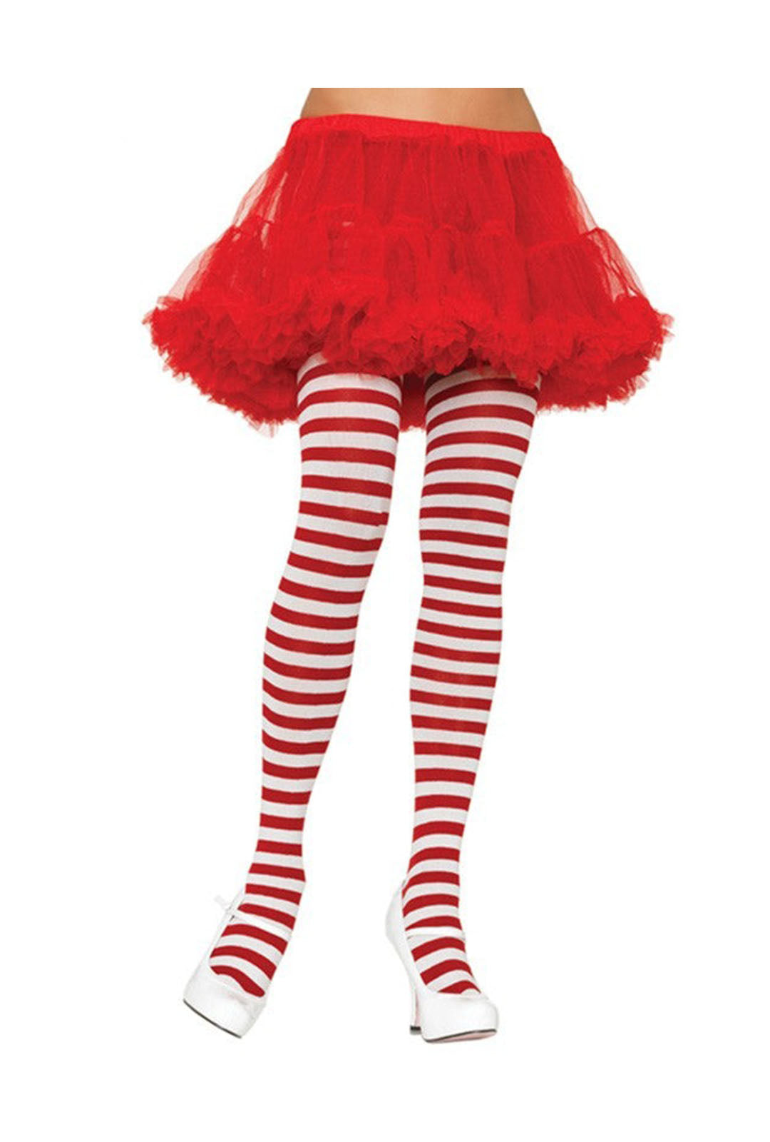Red and White Striped Opaque Tights