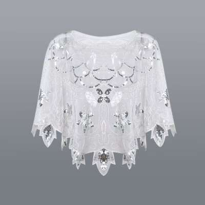 Great Gatsby White Sequin Shawl Cape