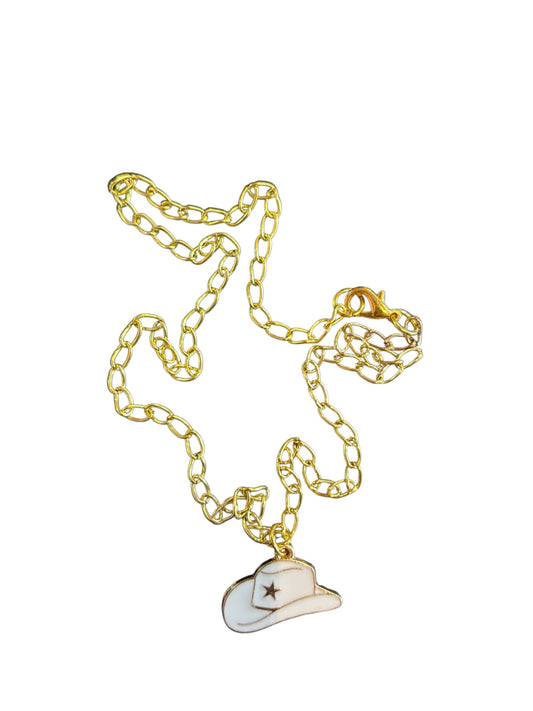 White Cowboy Hat Necklace