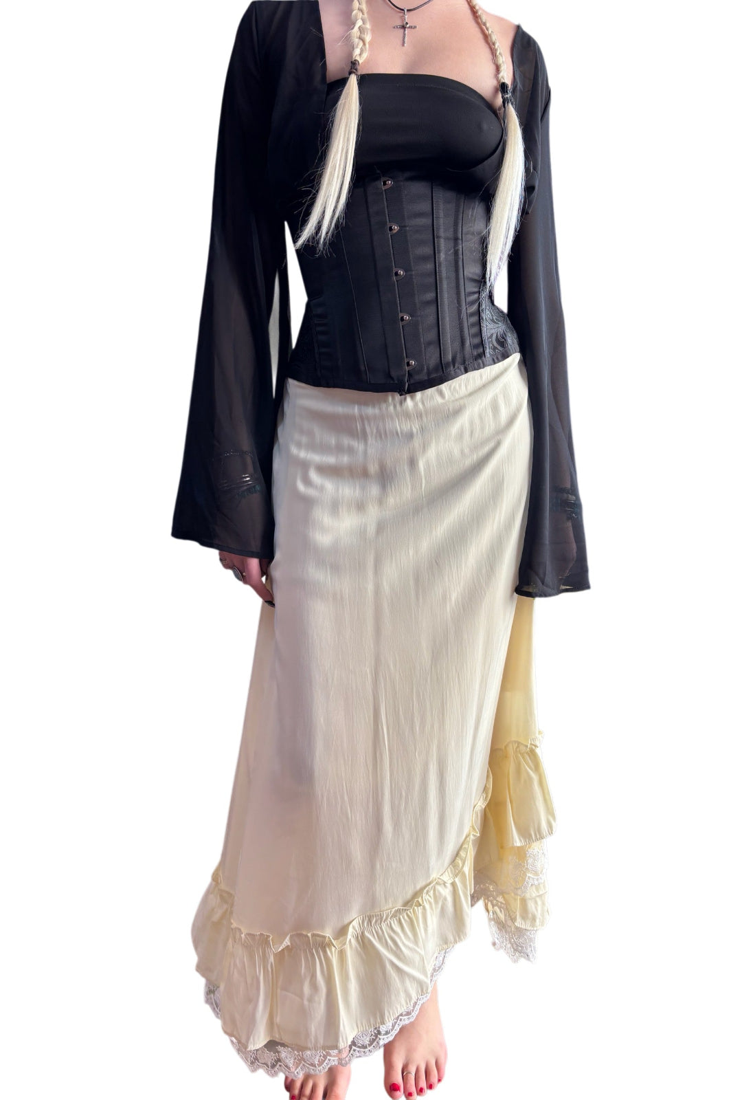 Butter Yellow Boho Skirt With Lace Detail