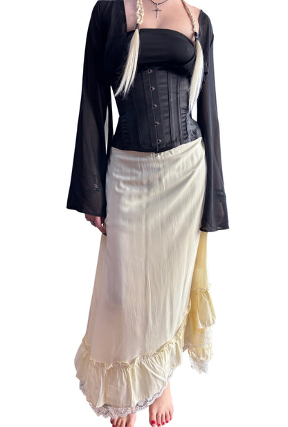 Butter Yellow Boho Skirt With Lace Detail