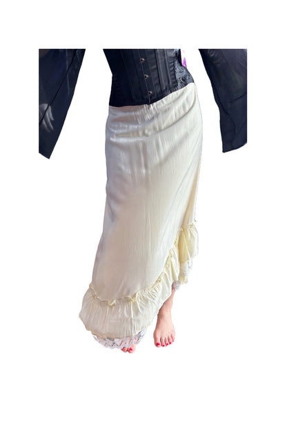 Butter Yellow Boho Skirt With Lace Detail