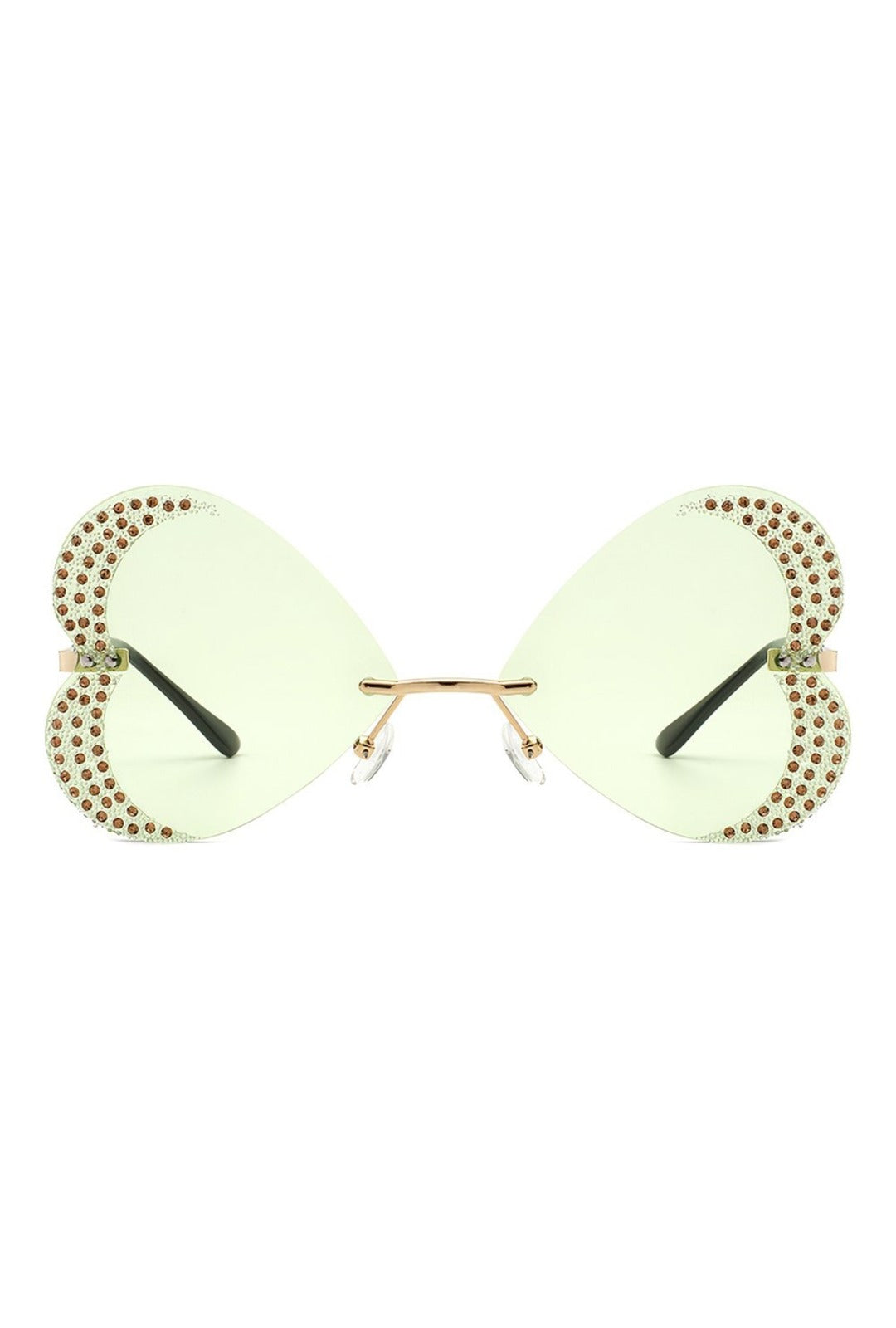 Green Diamanté Rimless Heart Glasses