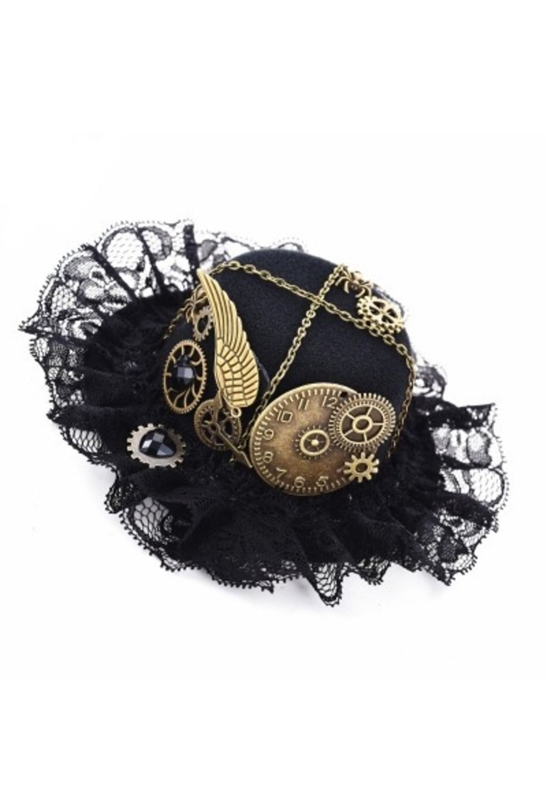 Steampunk Mini Black Hat with Lace & Pendants (CC)