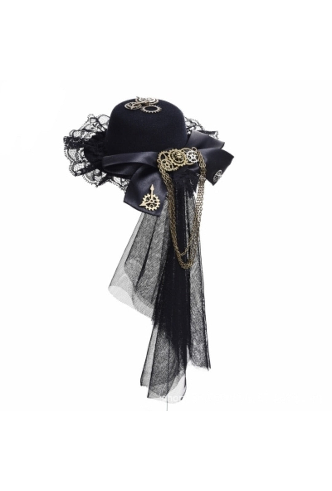 Black Mini Steampunk Hat with Black Veil (AA)