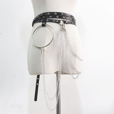 Chunky Black Ring and Chain Belt