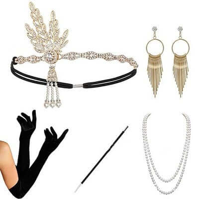 1920's Great Gatsby Champagne Gold Accessory Set