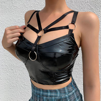 Black PVC Gothic Strappy Bustier Top
