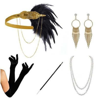1920's Great Gatsby Black and Gold Accessory Set