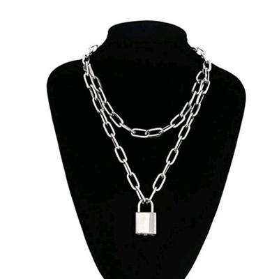 Metal Chain and Lock Necklace