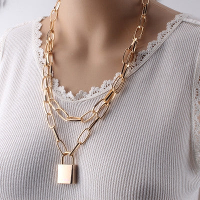 Metal Chain and Lock Necklace