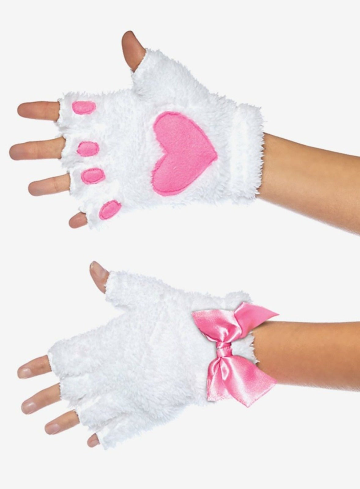 White Kitty Paw Fingerless Gloves