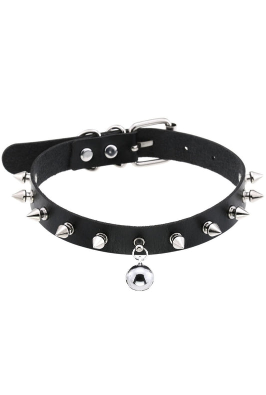 Black Mini-Spiked Choker with Bell