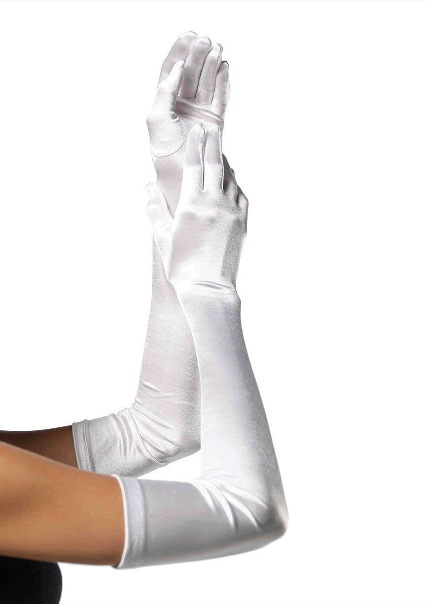 Extra Long White Satin Gloves