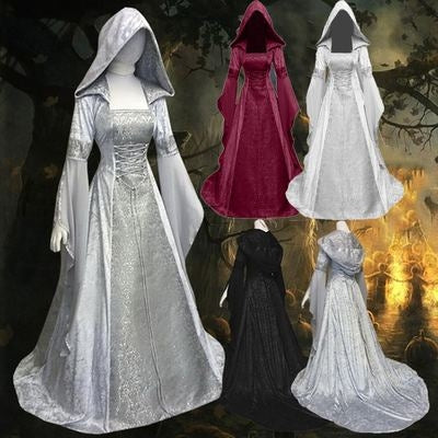 Silver Hooded Velvet Medieval Dress