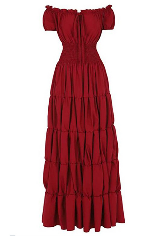 Wine Red Puff Sleeve Maxi Dress