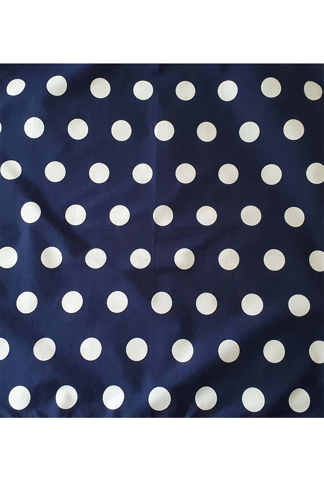 dark blue bandana with white polkadots
