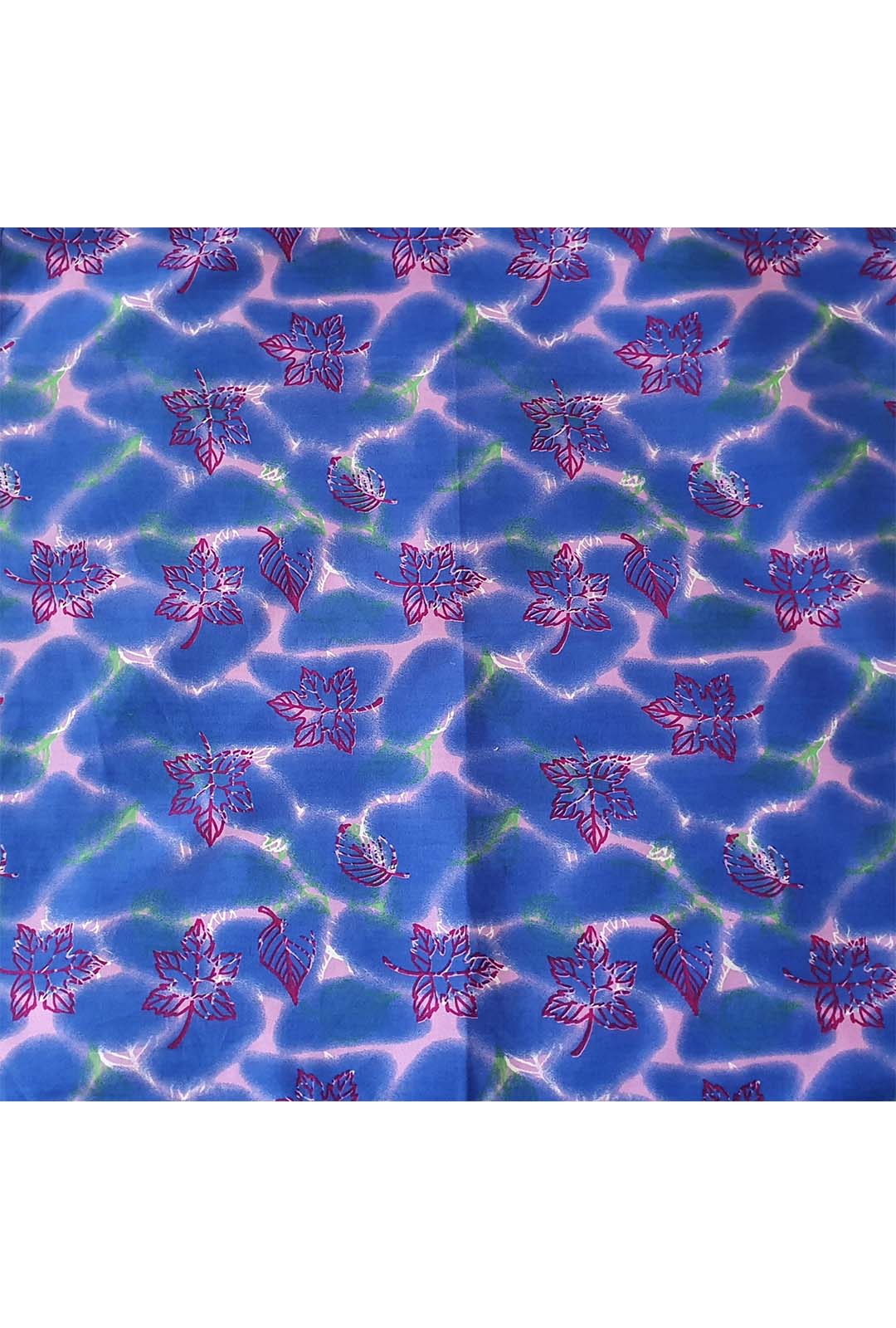 blue pattern water pattern bandana with red leaf print overlay