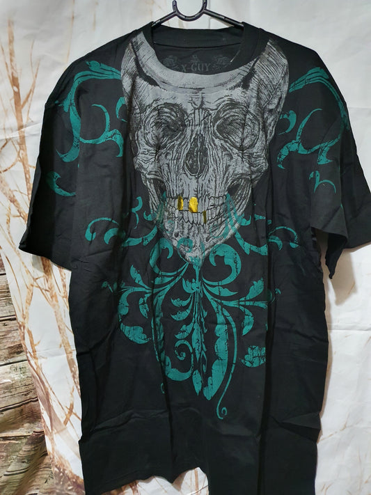 Short Sleeved Green Vine Skull Shirt