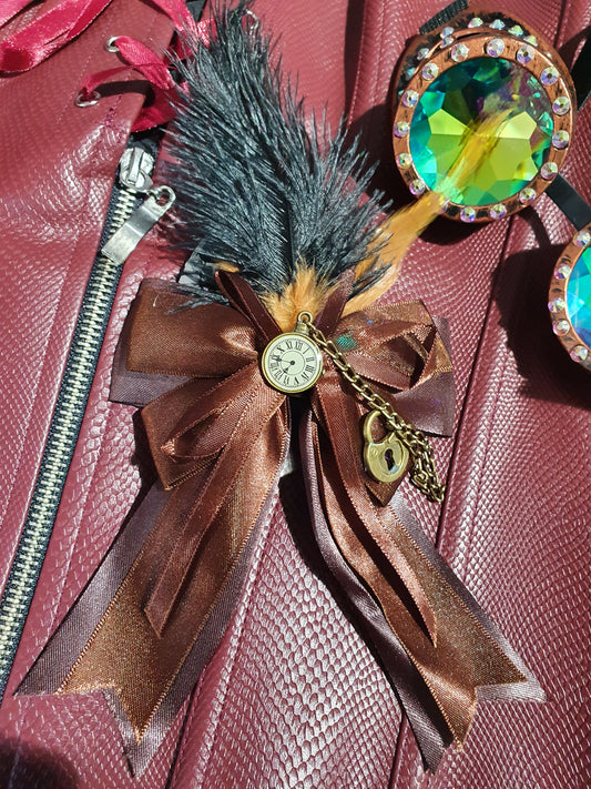 Steampunk Brown Hair Bow with Padlock