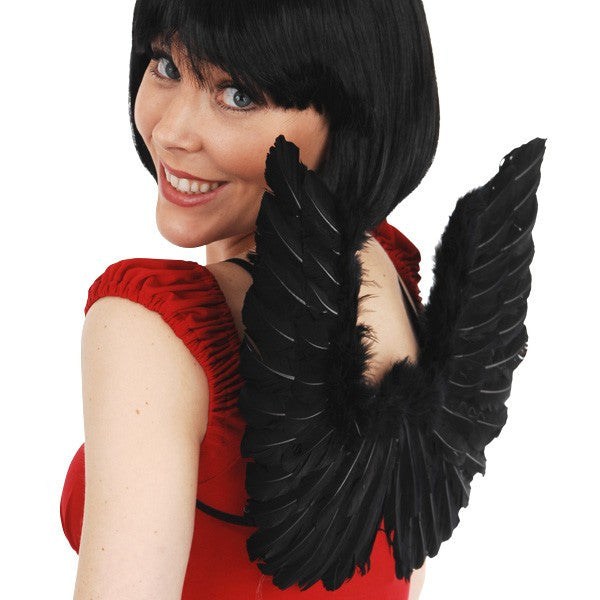 Small 50cm x 40cm Black Angel Wings with tinsel