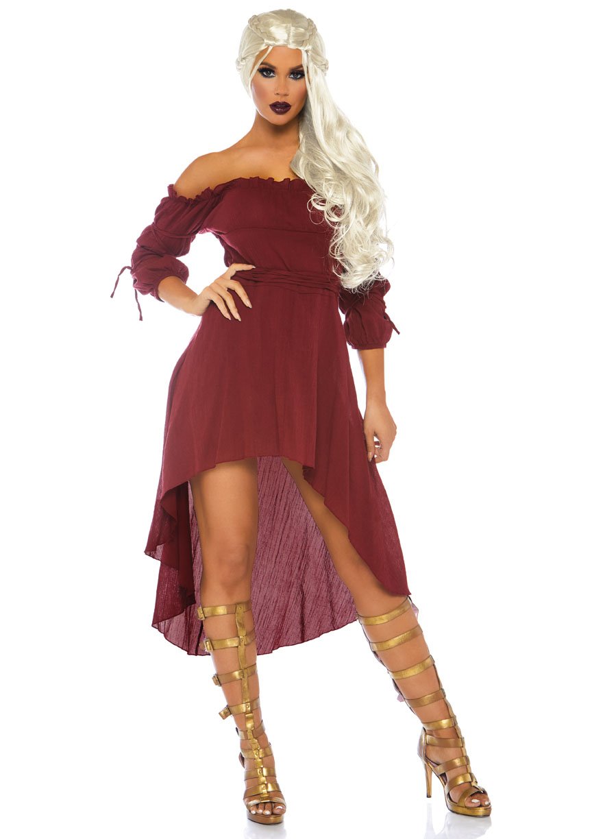 Burgundy Peasant Dress