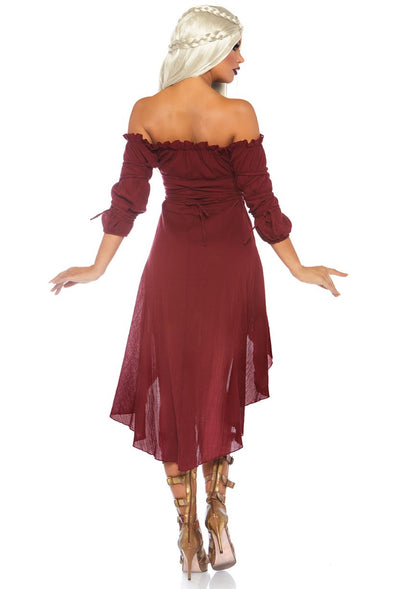 Burgundy Peasant Dress