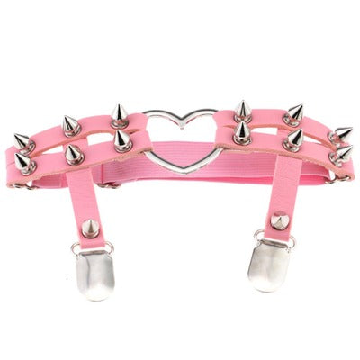 PU Pink Leather Spike Heart Garter