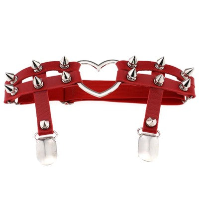 PU Red Leather Spike Heart Garter
