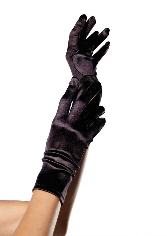 Wrist Length Black Satin Gloves