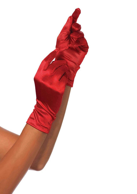 Wrist Length Red Satin Gloves
