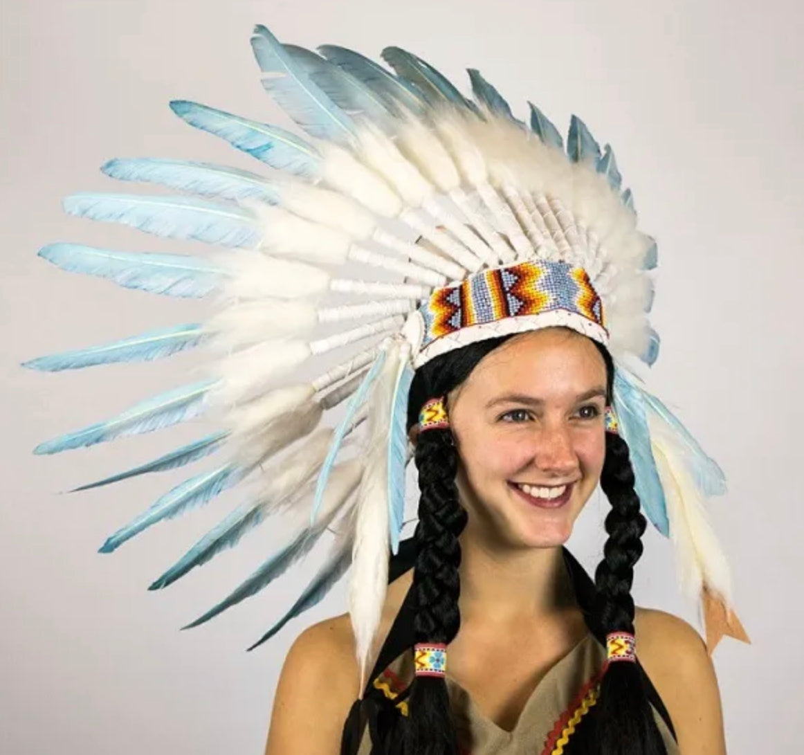 Turquoise Blue Feather Headdress