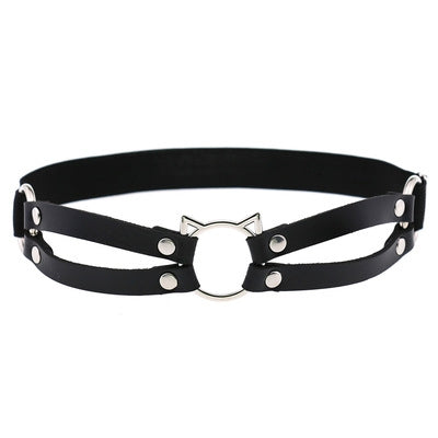 Black PU Leather Leg Garter with Cat O-Ring