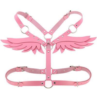 Pink PU Leather Wings Harness