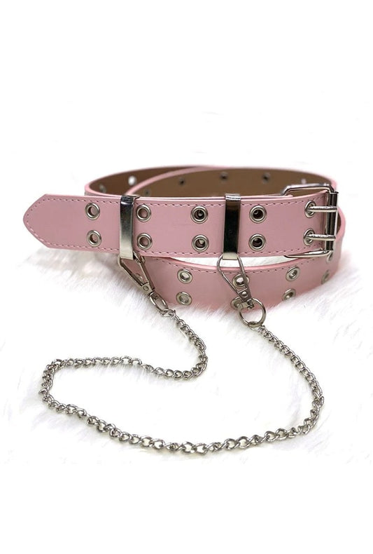 Baby Pink Double Grommet Belt with Chain