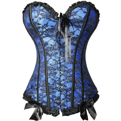 Blue and Black Lace Corset with Bows