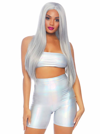 Holographic Bandeau and Bike Shorts Set