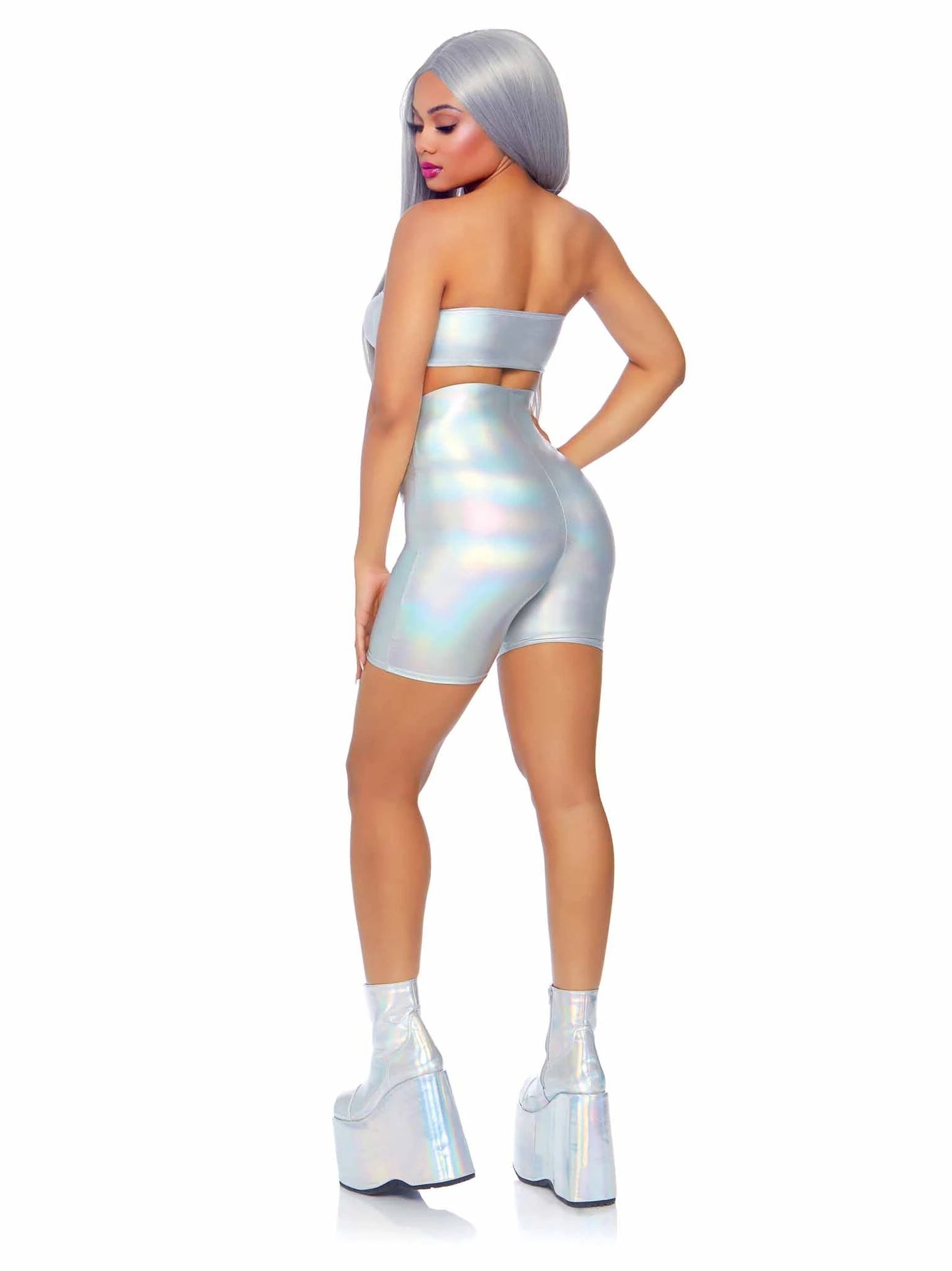 Holographic Bandeau and Bike Shorts Set