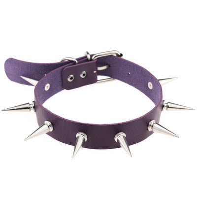 PU Purple Leather Spiked Choker
