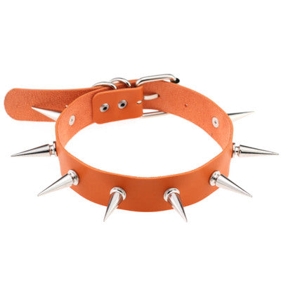 PU Orange Leather Spiked Choker