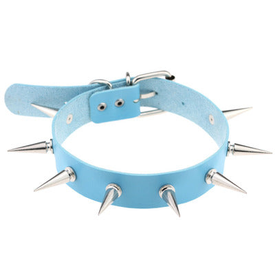 Light Blue PU Leather Spiked Choker